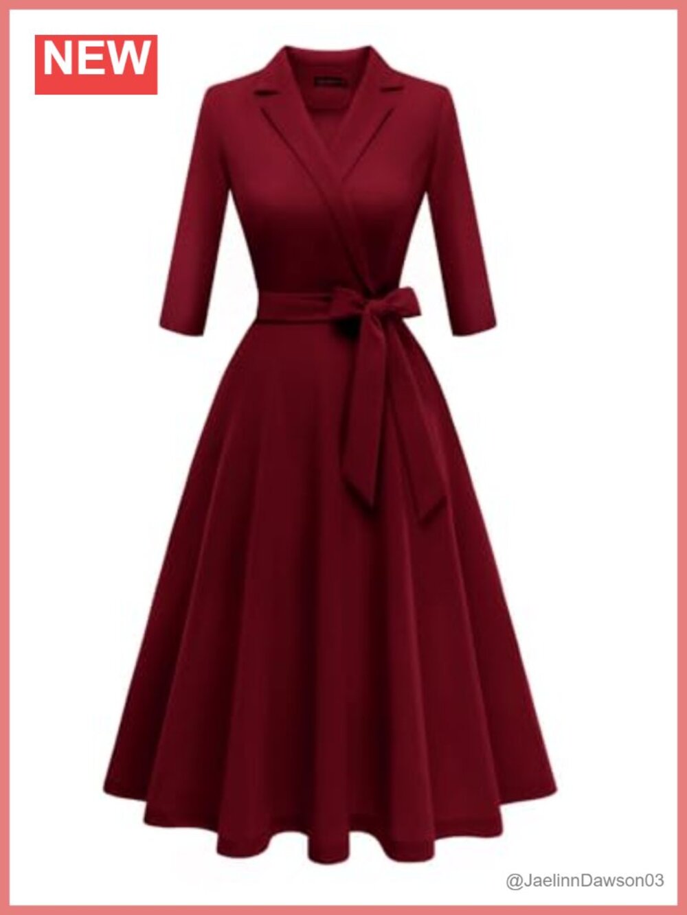 Vintage Tea Party Dress Formal Church A-Line 3/4 Sleeve Midi